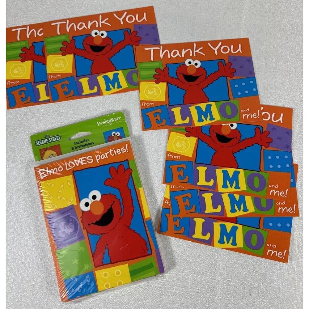 SESAME STREET Elmo LOVES PARTIES 8 INVITATIONS & 6 THANK YOU Postcards 2003